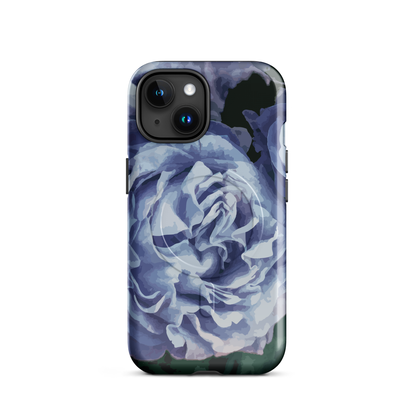 'Blue Rose' iPhone 15 MagSafe tough phone case - protective glossy case NZ Australia