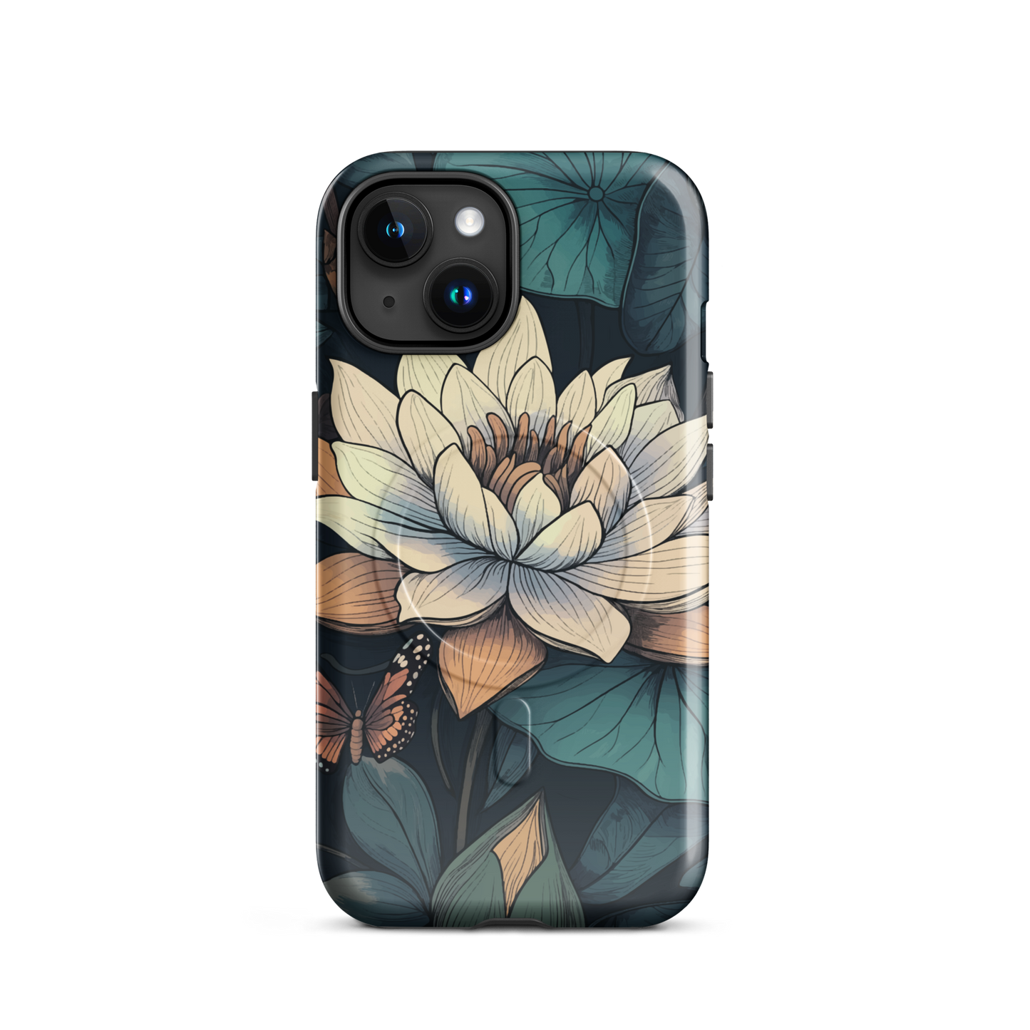 'Water Lily' iPhone 15 MagSafe tough phone case - protective glossy case NZ Australia