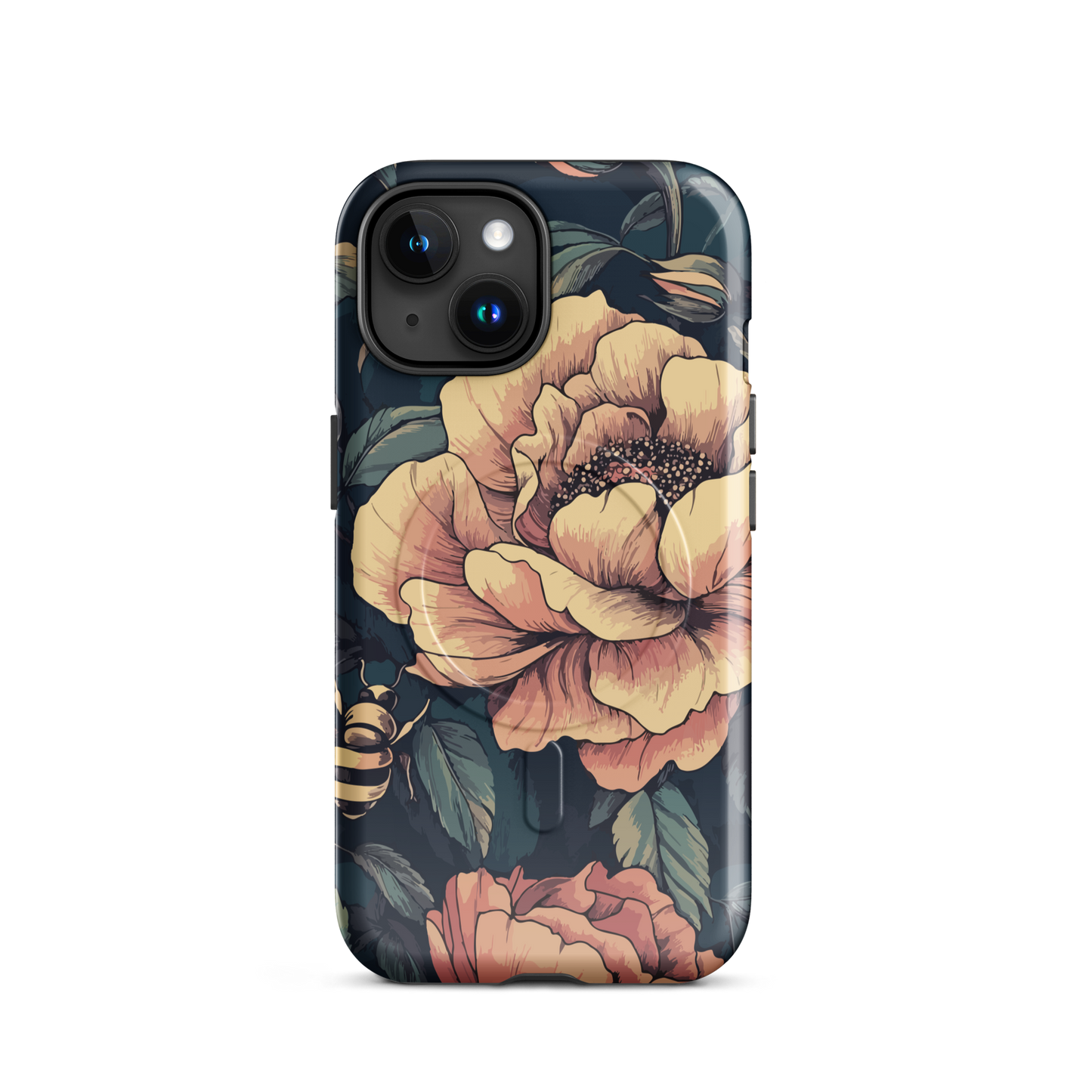 'Vintage Pink Roses' iPhone 15 MagSafe tough phone case - protective glossy case NZ Australia
