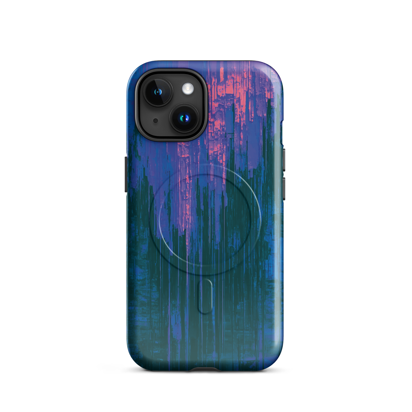 'Digital Glitch' iPhone 15 MagSafe tough phone case - protective glossy case NZ Australia