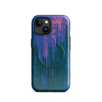 'Digital Glitch' iPhone 15 MagSafe tough phone case - protective glossy case NZ Australia