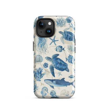 'Ocean Sketchbook' iPhone 15 MagSafe tough phone case - protective glossy case NZ Australia