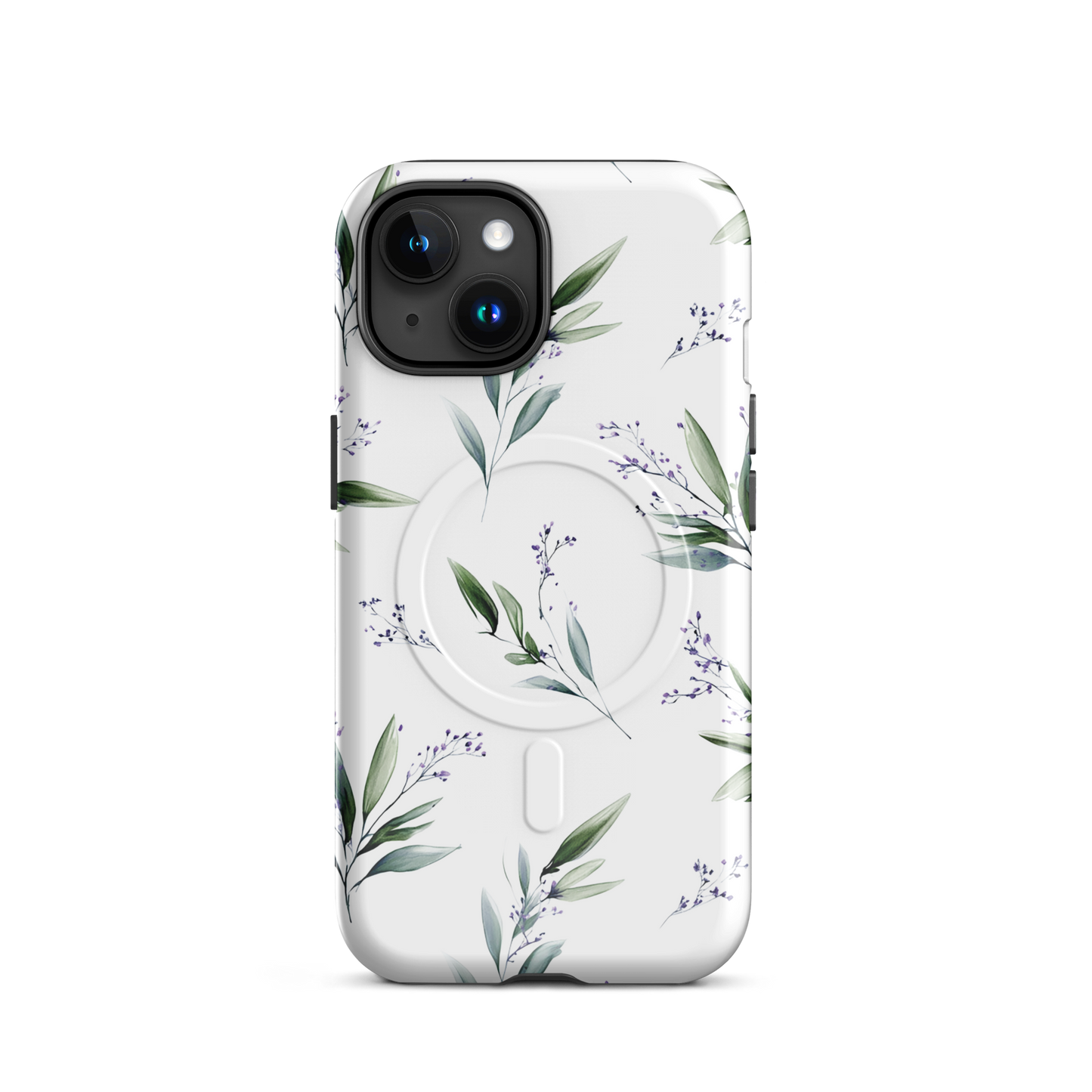 'Botanical Sprigs' iPhone 15 MagSafe tough phone case - protective glossy case NZ Australia