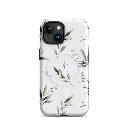'Botanical Sprigs' iPhone 15 MagSafe tough phone case - protective glossy case NZ Australia
