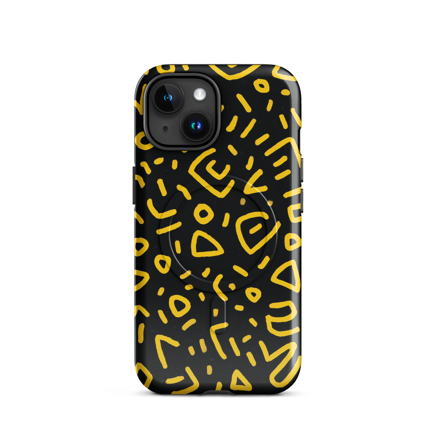 'Retro Scribbles' iPhone 15 MagSafe tough phone case - protective glossy case NZ Australia