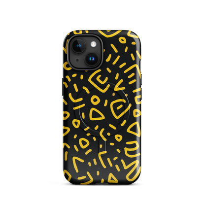 'Retro Scribbles' iPhone 15 MagSafe tough phone case - protective glossy case NZ Australia