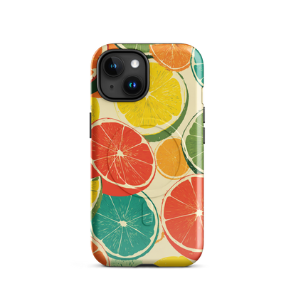 'Citrus Pop' iPhone 15 MagSafe tough phone case - protective glossy case NZ Australia