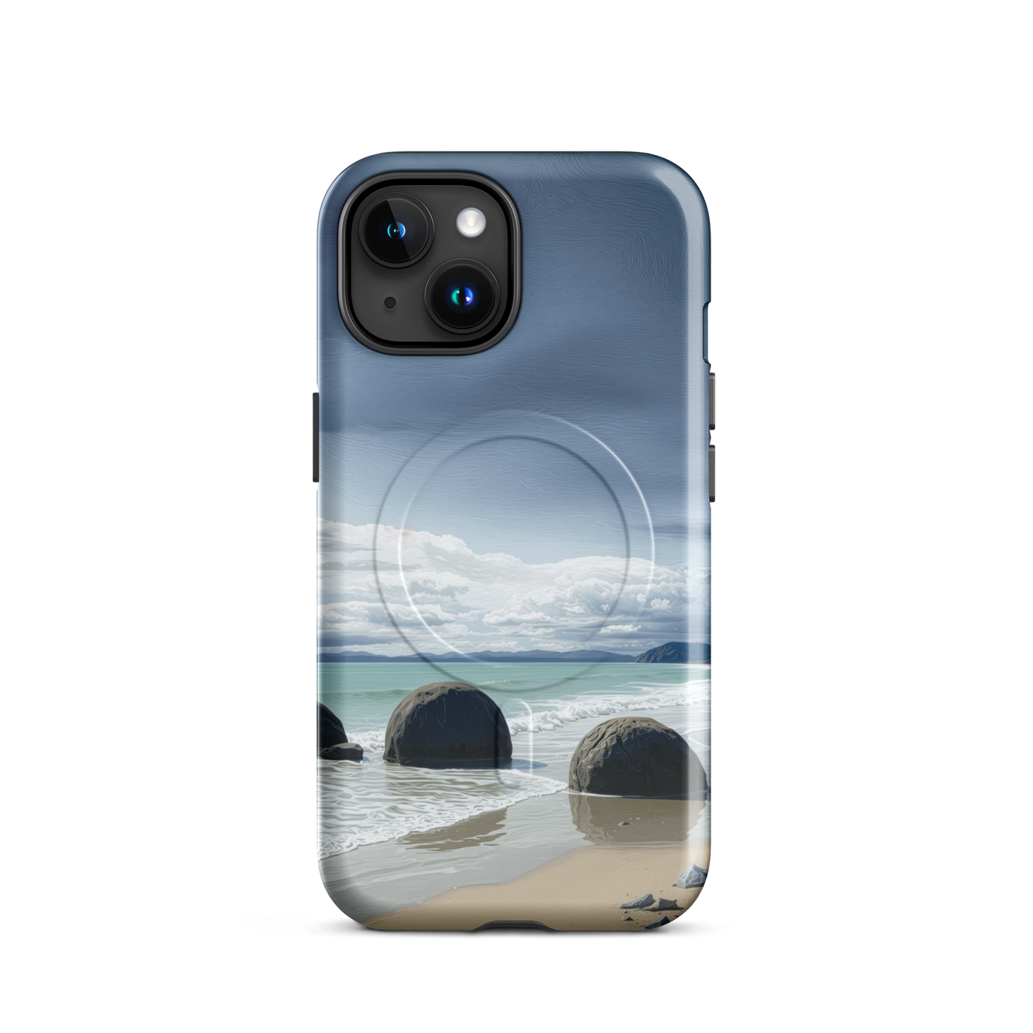'Moeraki Boulders' iPhone 15 MagSafe tough phone case - protective glossy case NZ Australia