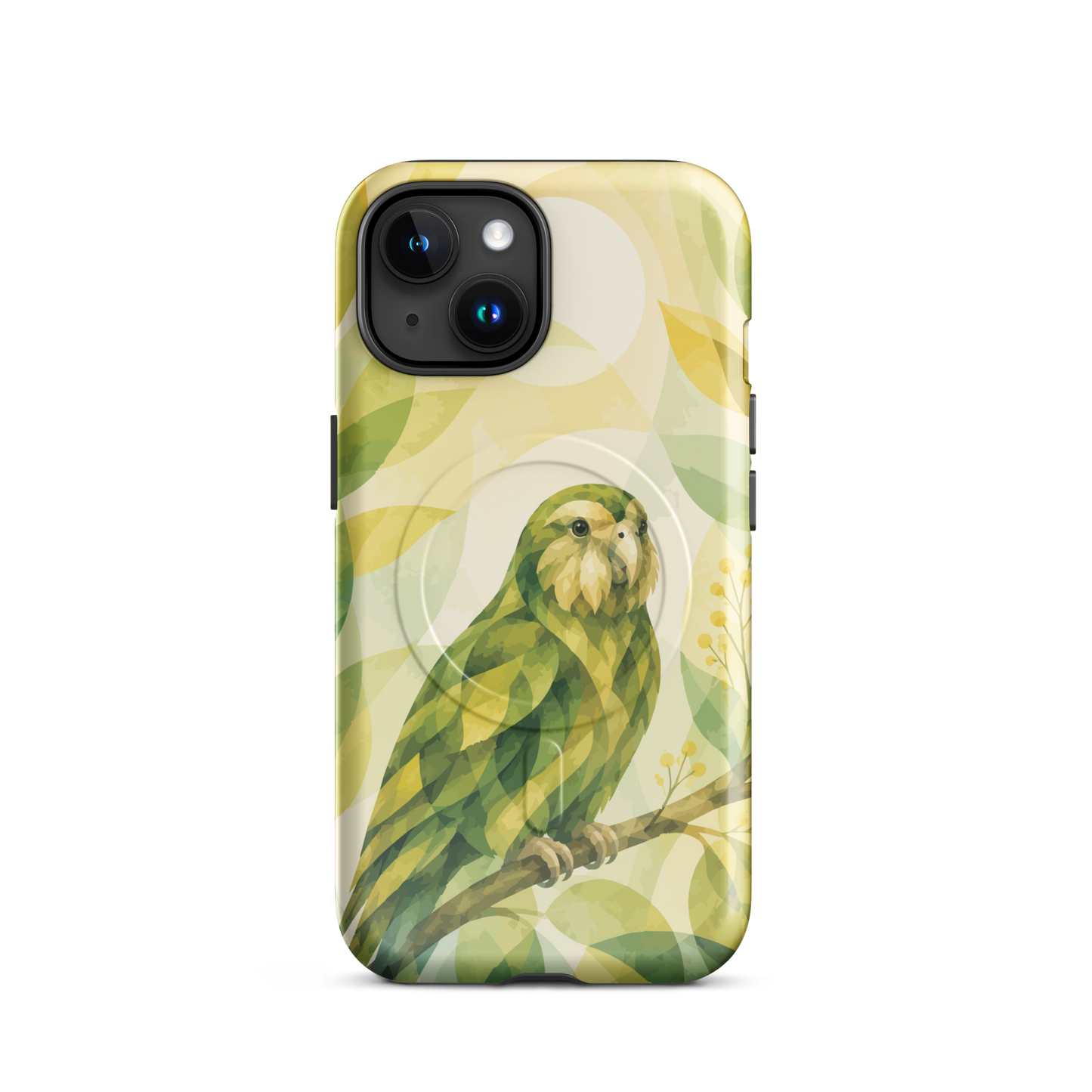 'Kakapo' iPhone 15 MagSafe tough phone case - protective glossy case NZ Australia