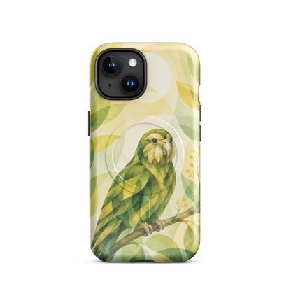 'Kakapo' iPhone 15 MagSafe tough phone case - protective glossy case NZ Australia