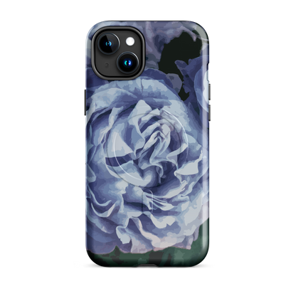 'Blue Rose' iPhone 15 Plus MagSafe tough phone case - protective glossy case NZ Australia