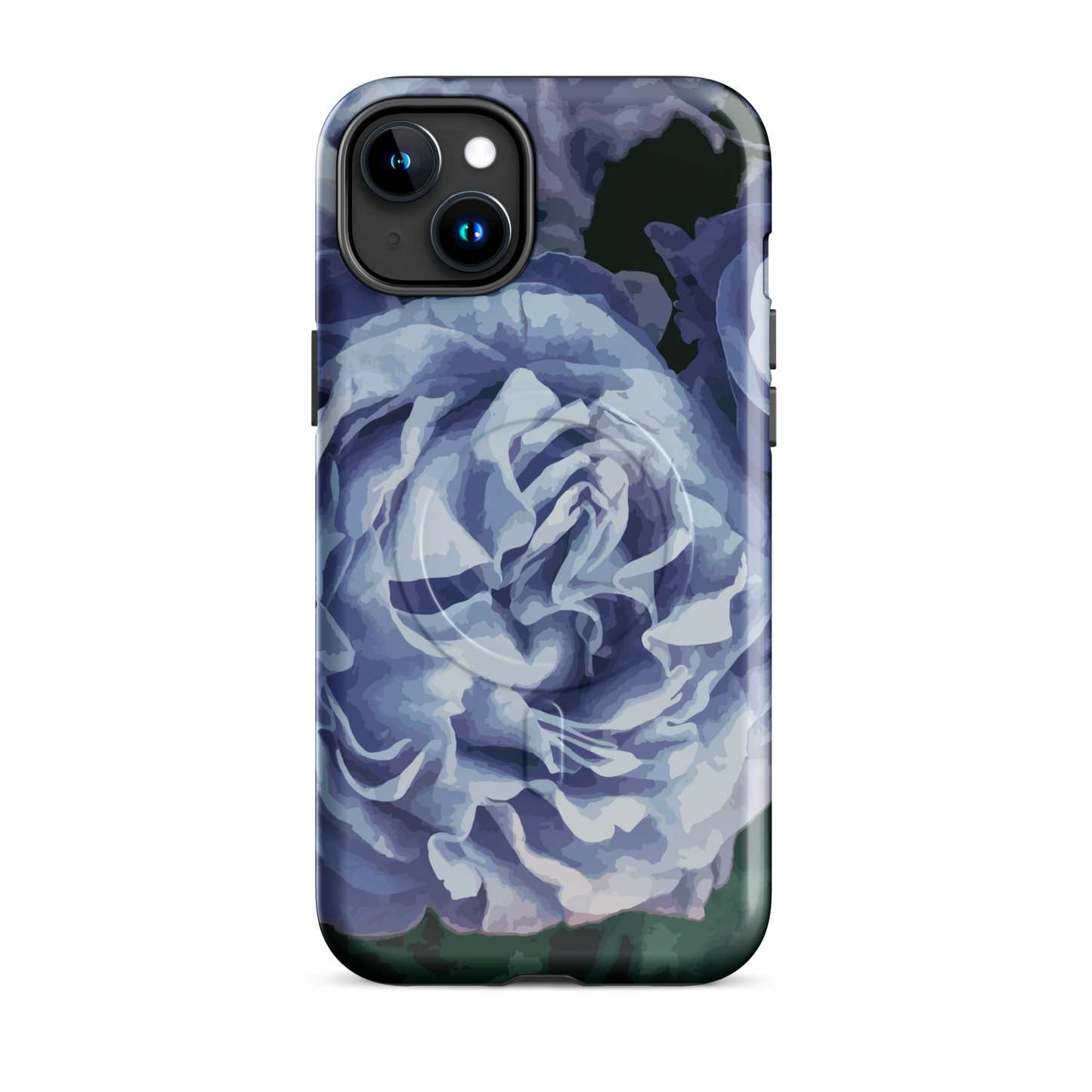 'Blue Rose' iPhone 15 Plus MagSafe tough phone case - protective glossy case NZ Australia