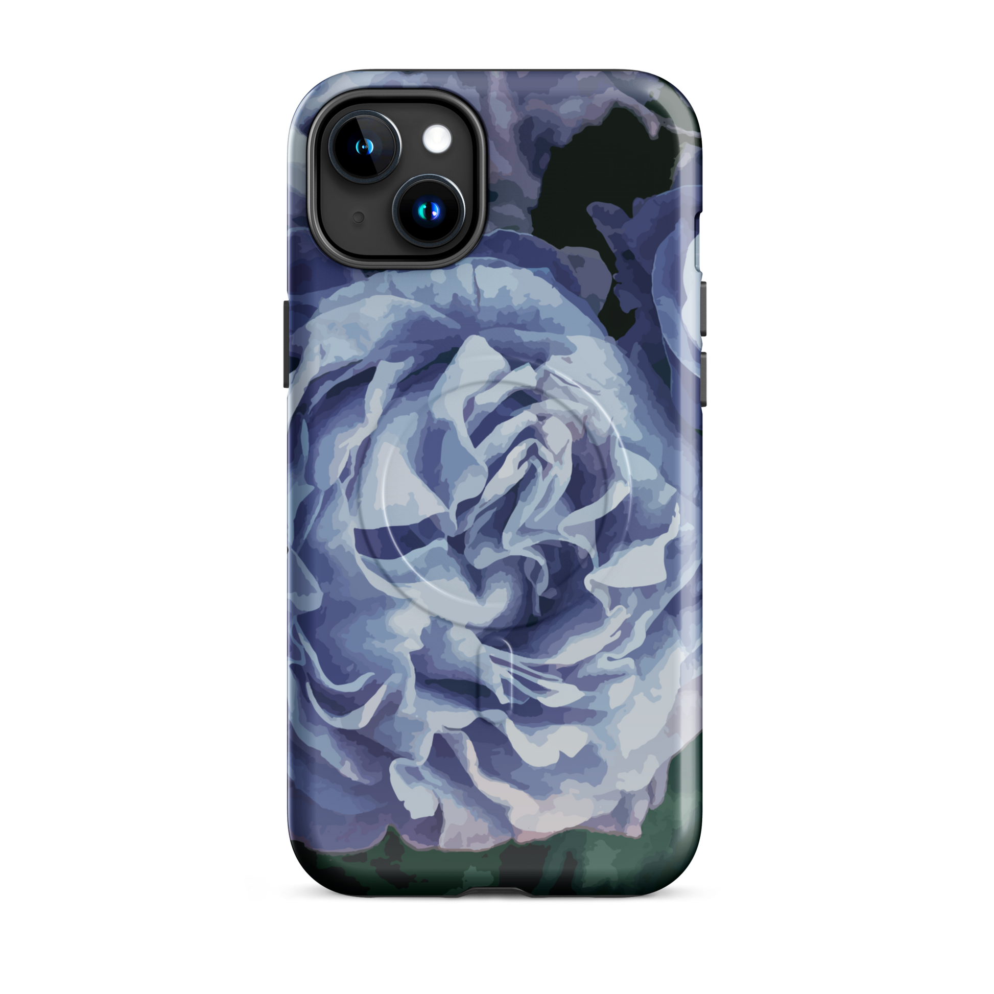 'Blue Rose' iPhone 15 Plus MagSafe tough phone case - protective glossy case NZ Australia