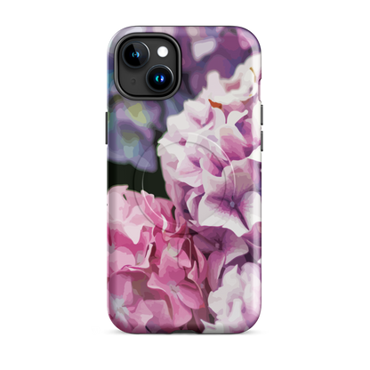 'Hydrangea' iPhone 15 Plus MagSafe tough phone case - protective glossy case NZ Australia