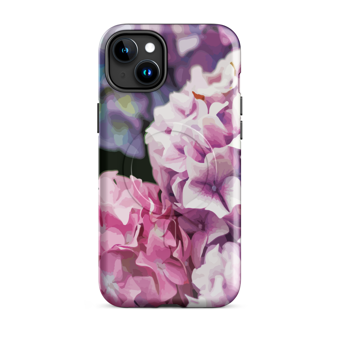 'Hydrangea' iPhone 15 Plus MagSafe tough phone case - protective glossy case NZ Australia