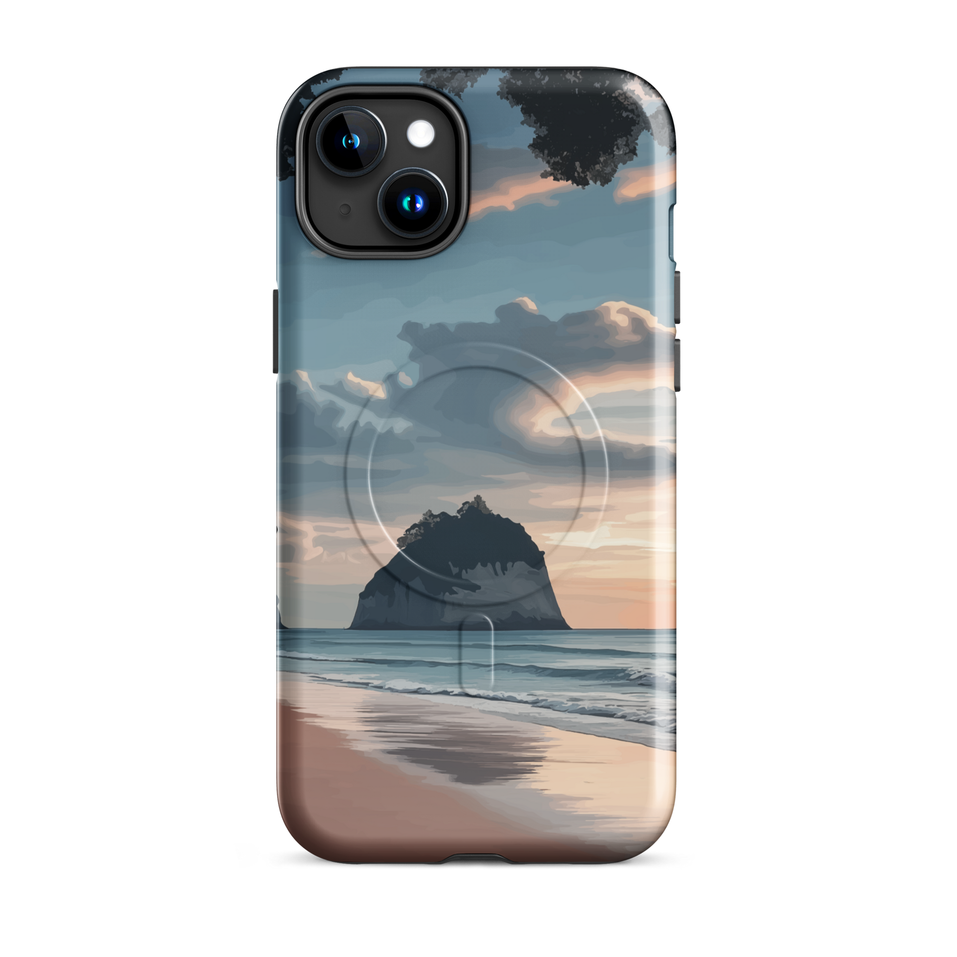 'Cathedral Cove' iPhone 15 Plus MagSafe tough phone case - protective glossy case NZ Australia