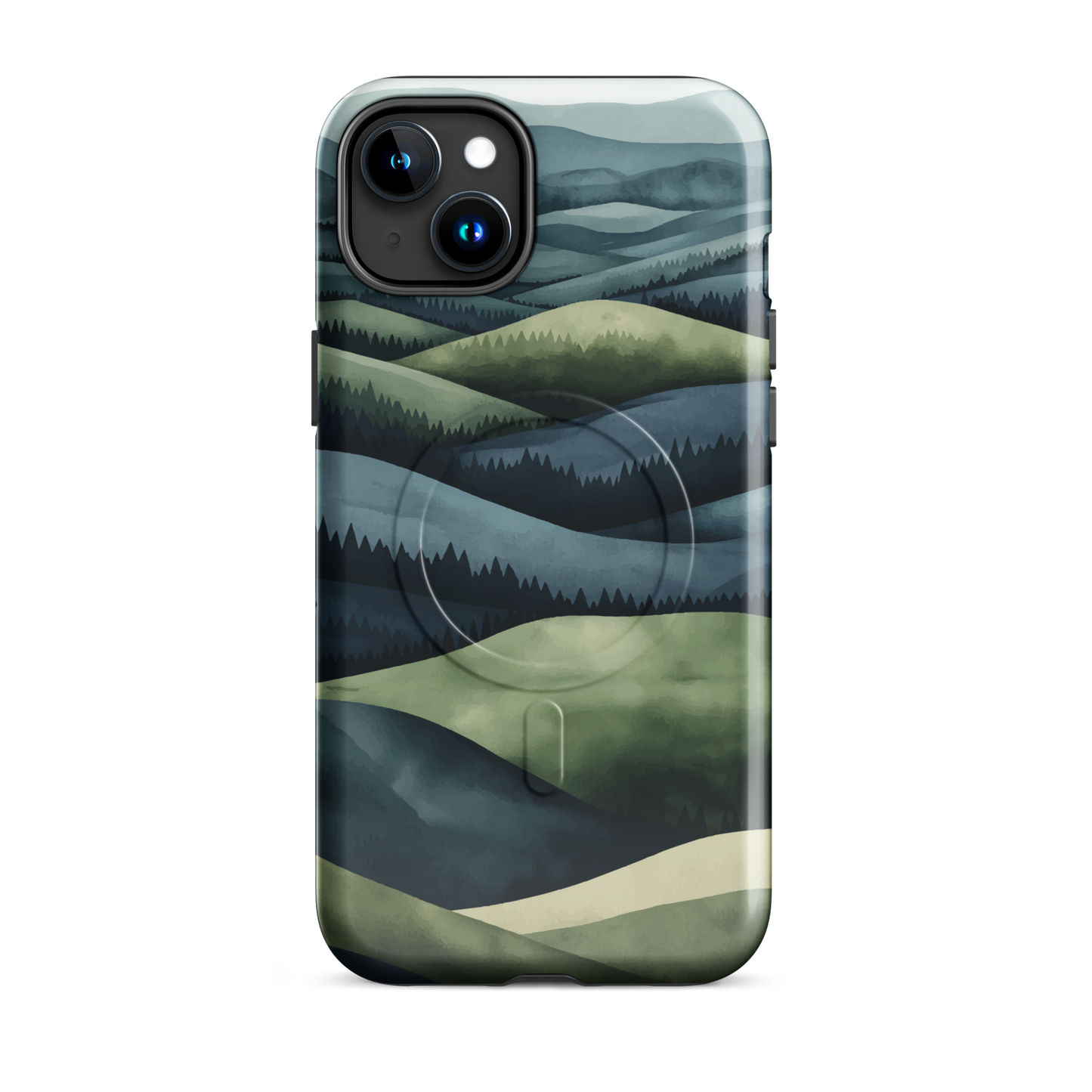 'Blue Mountains' iPhone 15 Plus MagSafe tough phone case - protective glossy case NZ Australia