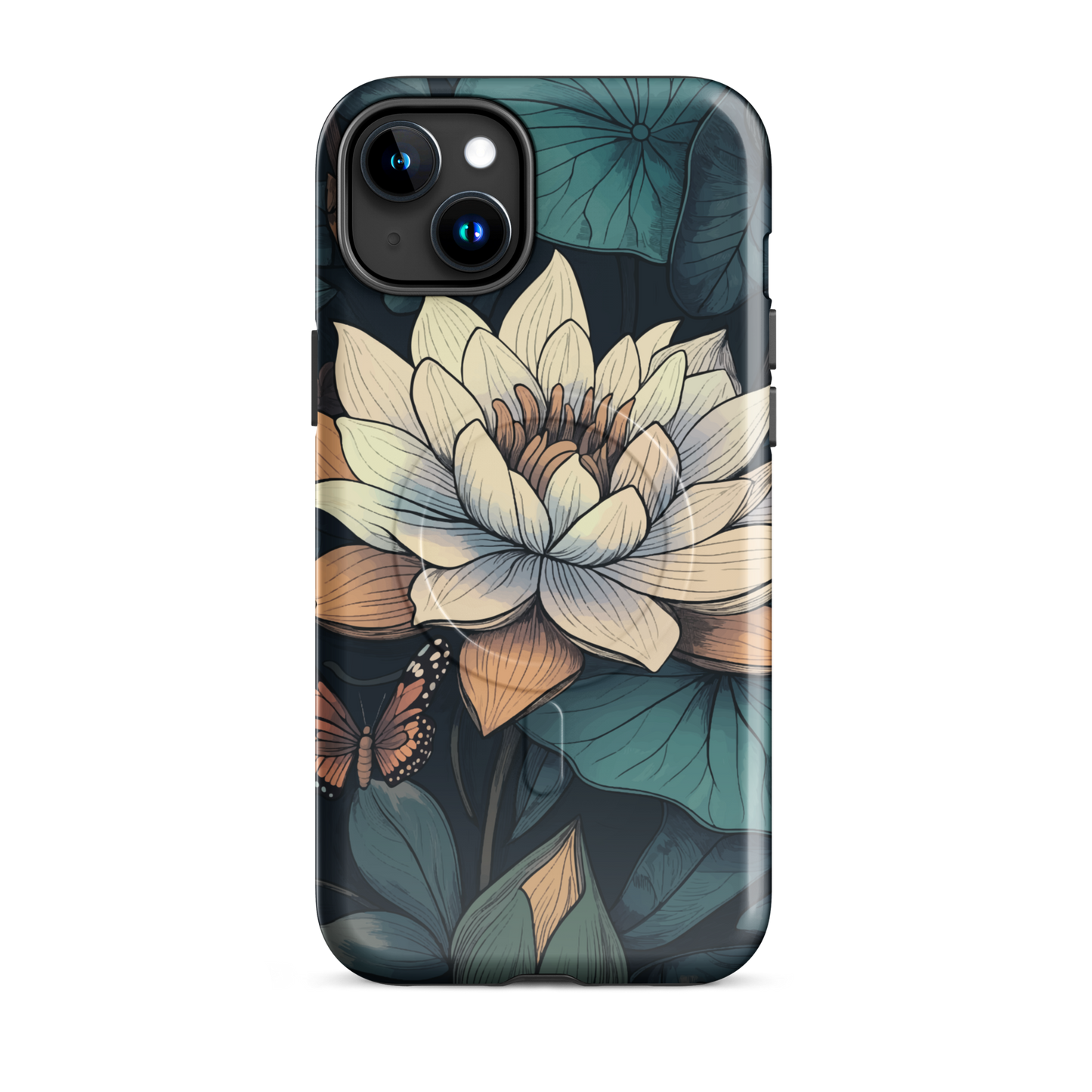 'Water Lily' iPhone 15 Plus MagSafe tough phone case - protective glossy case NZ Australia