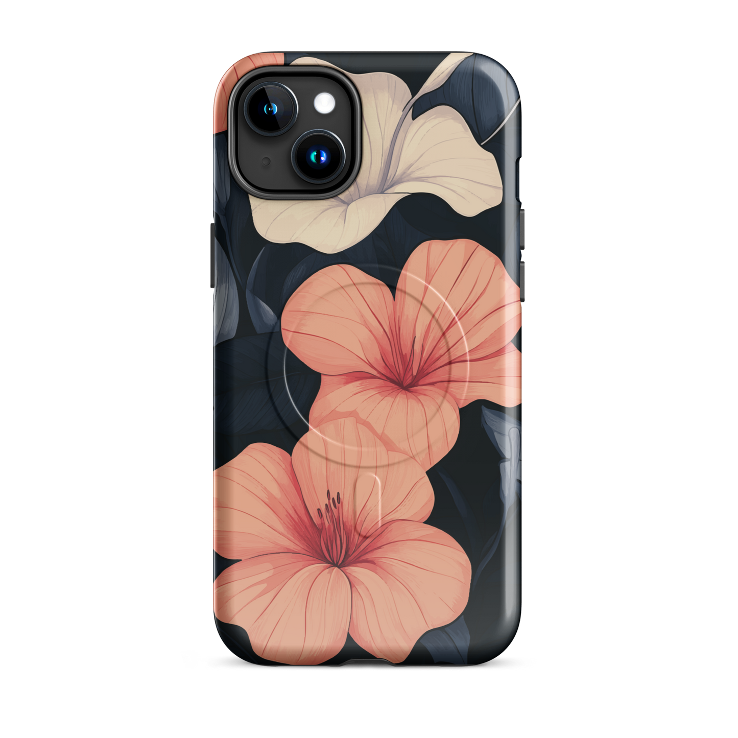 'Hibiscus Flower' iPhone 15 Plus MagSafe tough phone case - protective glossy case NZ Australia