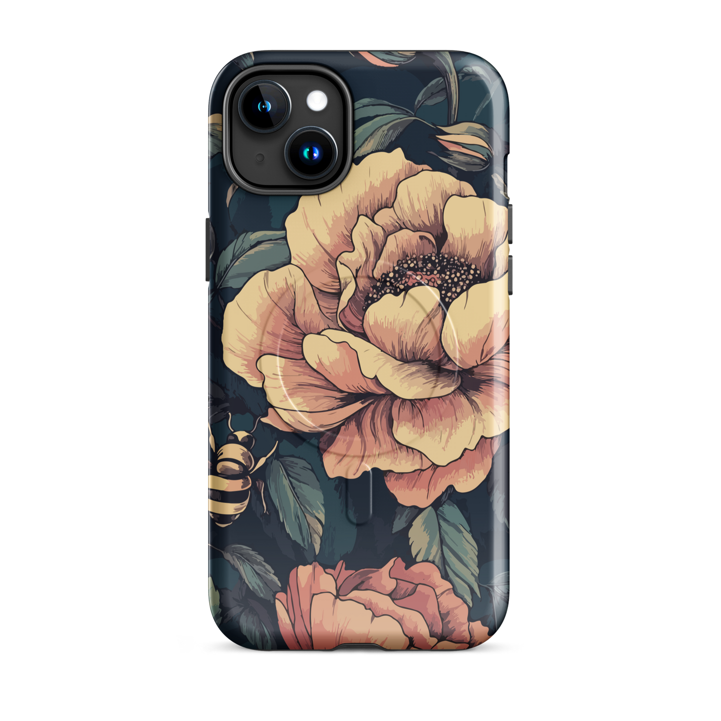 'Vintage Pink Roses' iPhone 15 Plus MagSafe tough phone case - protective glossy case NZ Australia