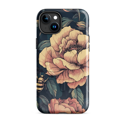 'Vintage Pink Roses' iPhone 15 Plus MagSafe tough phone case - protective glossy case NZ Australia