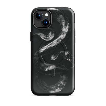 'Black Python' iPhone 15 Plus MagSafe tough phone case - protective glossy case NZ Australia
