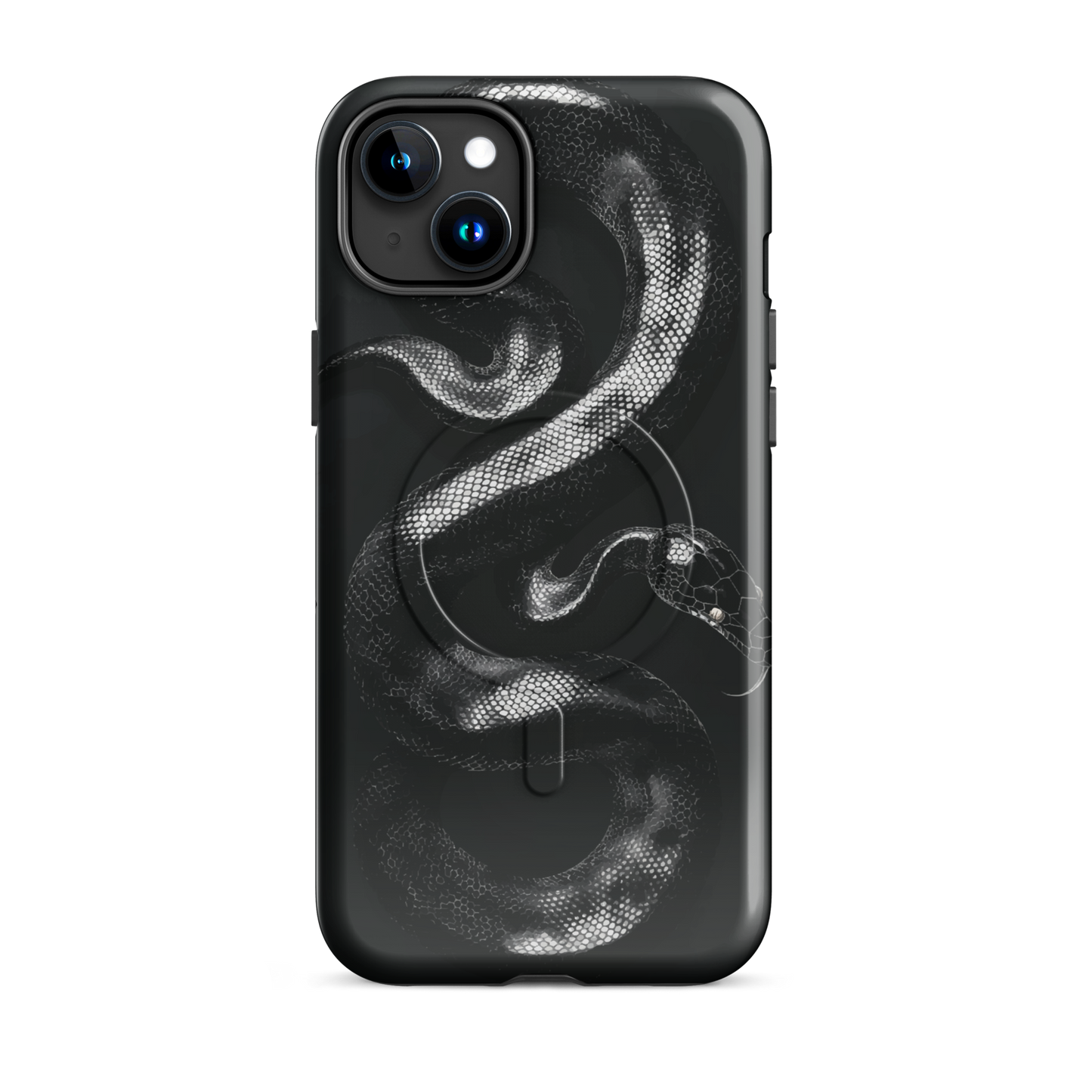 'Black Python' iPhone 15 Plus MagSafe tough phone case - protective glossy case NZ Australia