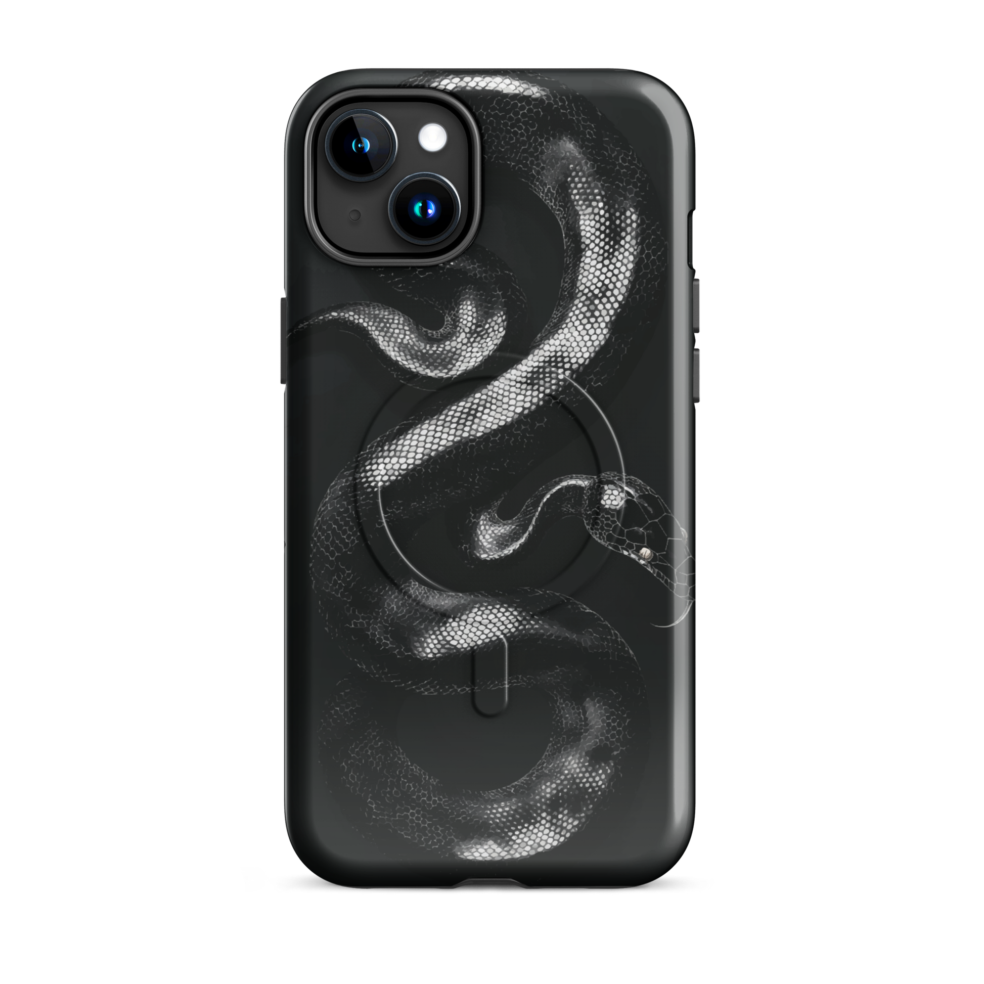 'Black Python' iPhone 15 Plus MagSafe tough phone case - protective glossy case NZ Australia