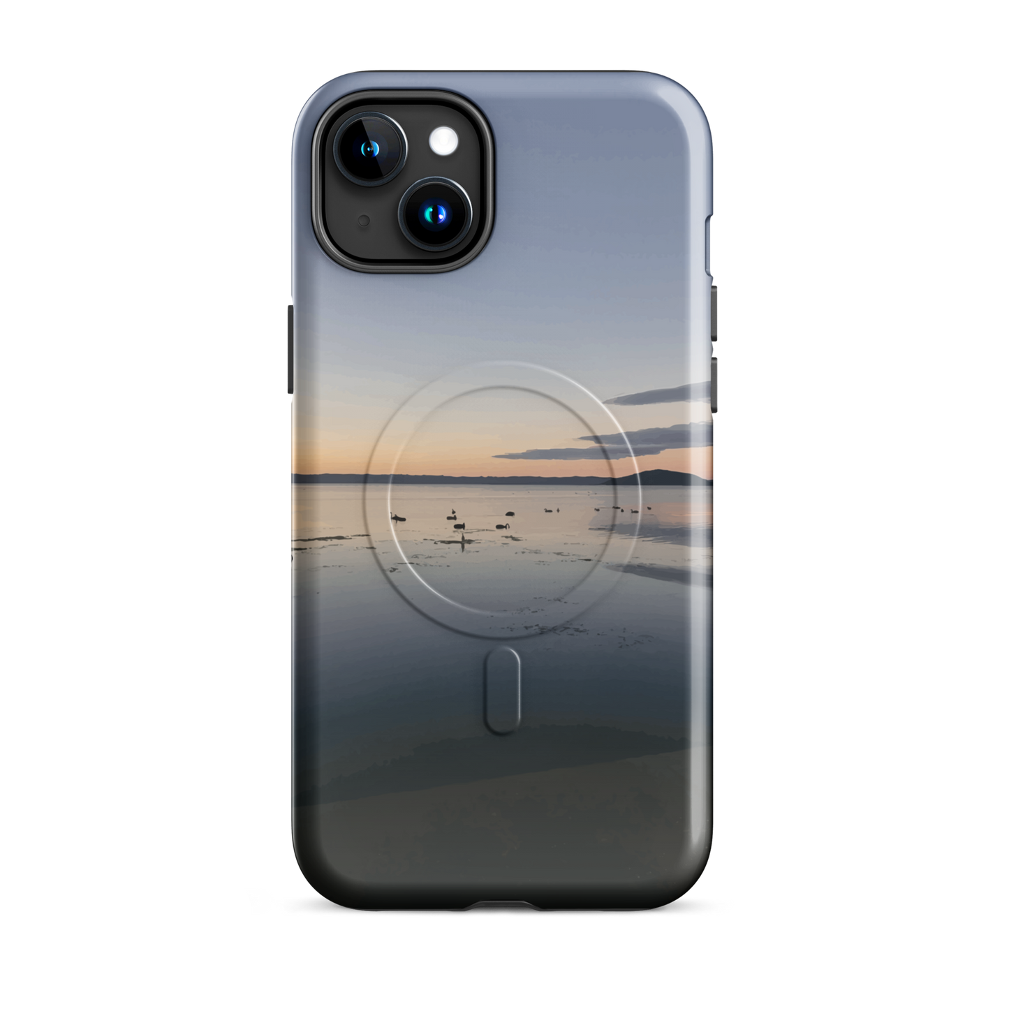 'Whispers on the Lake' iPhone 15 Plus MagSafe tough phone case - protective glossy case NZ Australia