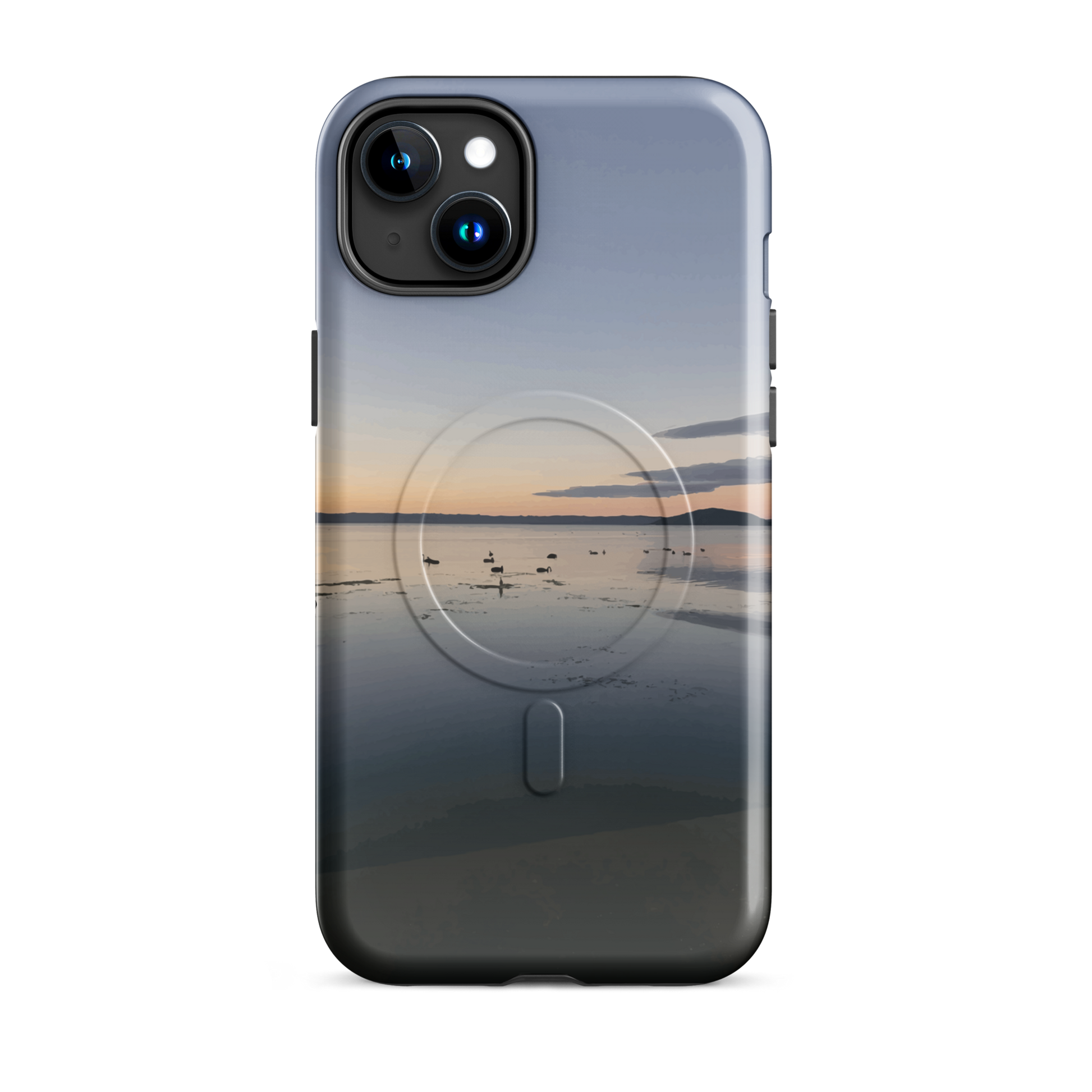 'Whispers on the Lake' iPhone 15 Plus MagSafe tough phone case - protective glossy case NZ Australia
