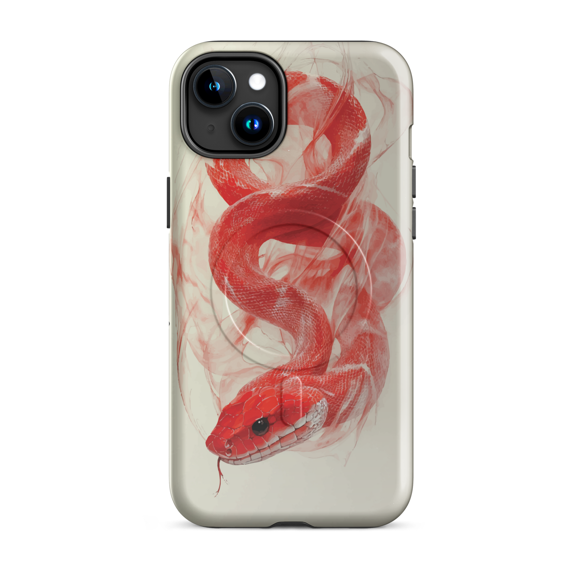 'Red Snake' iPhone 15 Plus MagSafe tough phone case - protective glossy case NZ Australia