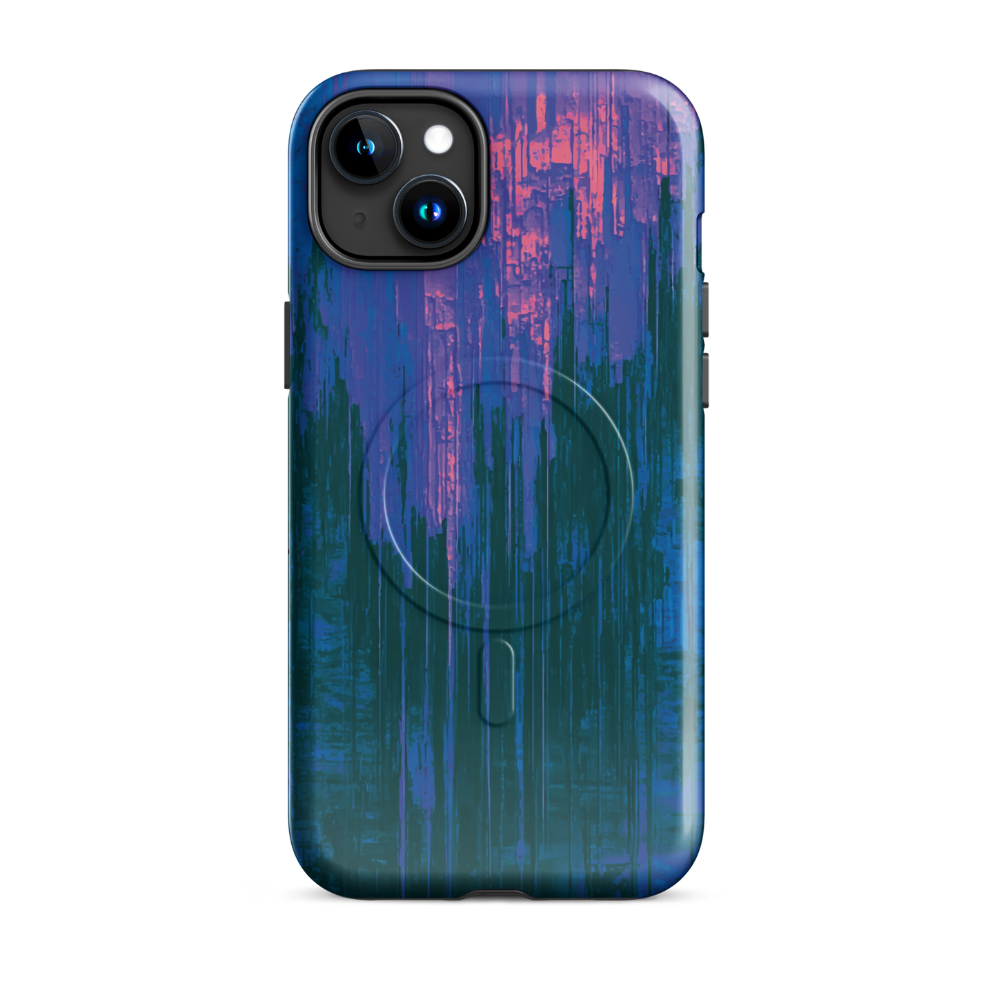 'Digital Glitch' iPhone 15 Plus MagSafe tough phone case - protective glossy case NZ Australia