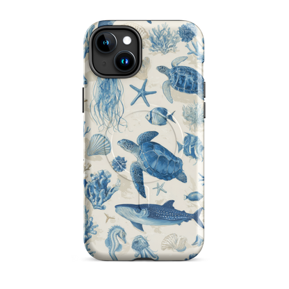 'Ocean Sketchbook' iPhone 15 Plus MagSafe tough phone case - protective glossy case NZ Australia