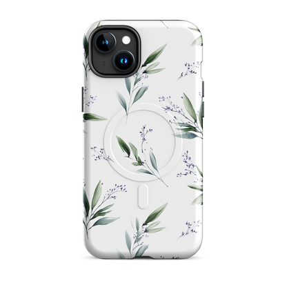 'Botanical Sprigs' iPhone 15 Plus MagSafe tough phone case - protective glossy case NZ Australia