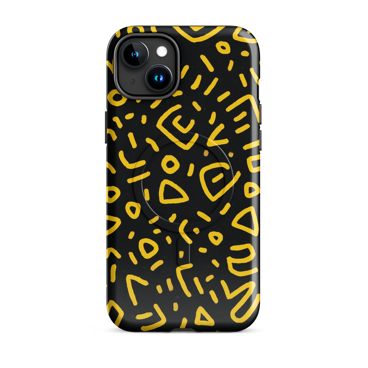'Retro Scribbles' iPhone 15 Plus MagSafe tough phone case - protective glossy case NZ Australia
