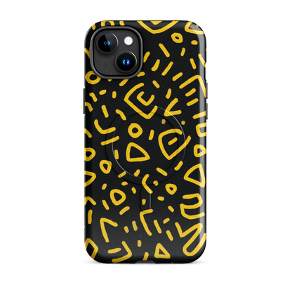 'Retro Scribbles' iPhone 15 Plus MagSafe tough phone case - protective glossy case NZ Australia