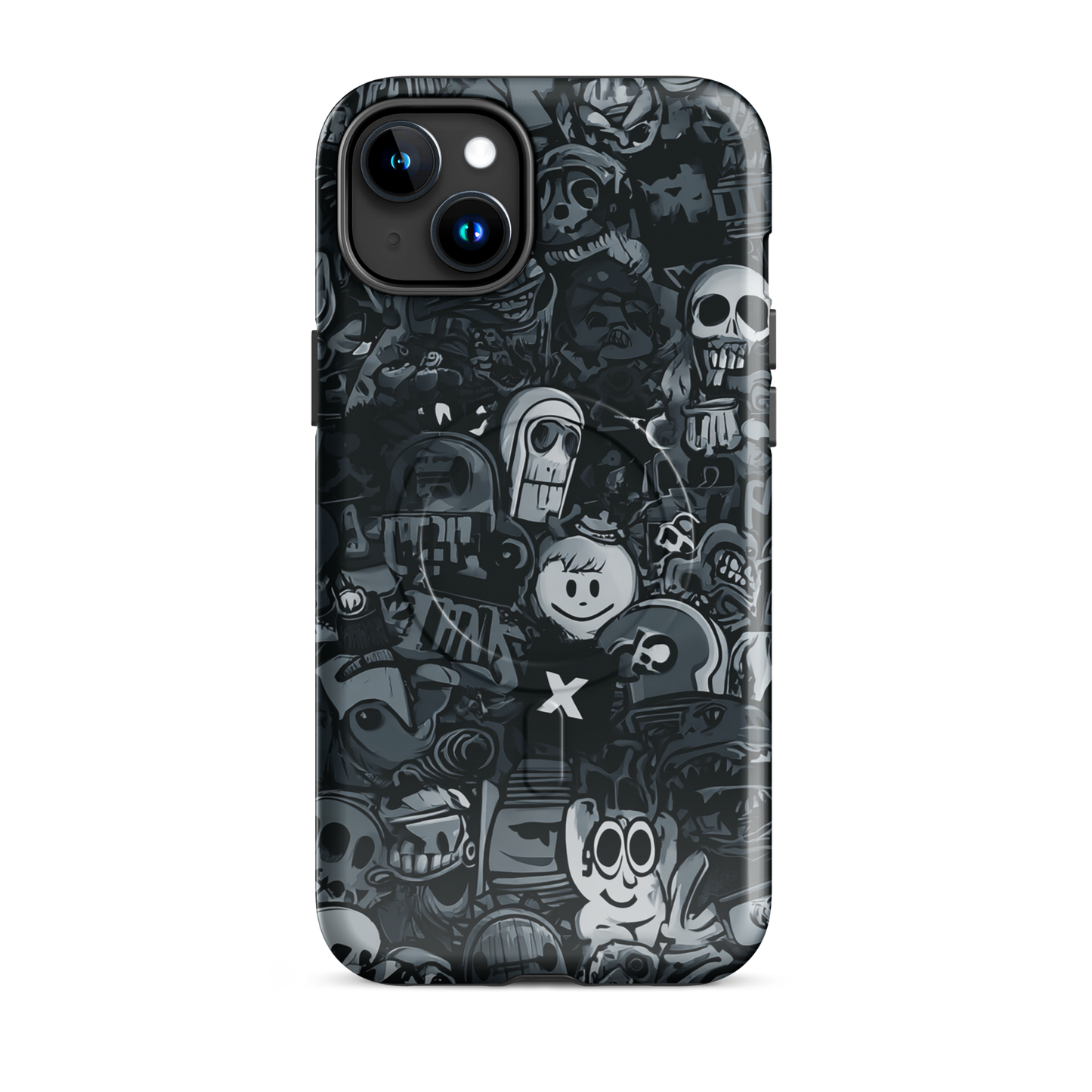 'Midnight Stickers' iPhone 15 Plus MagSafe tough phone case - protective glossy case NZ Australia