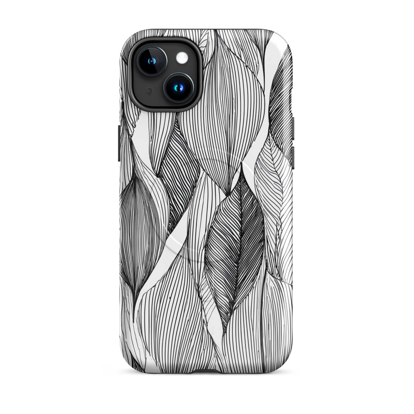 'Botanical Lines' iPhone 15 Plus MagSafe tough phone case - protective glossy case NZ Australia