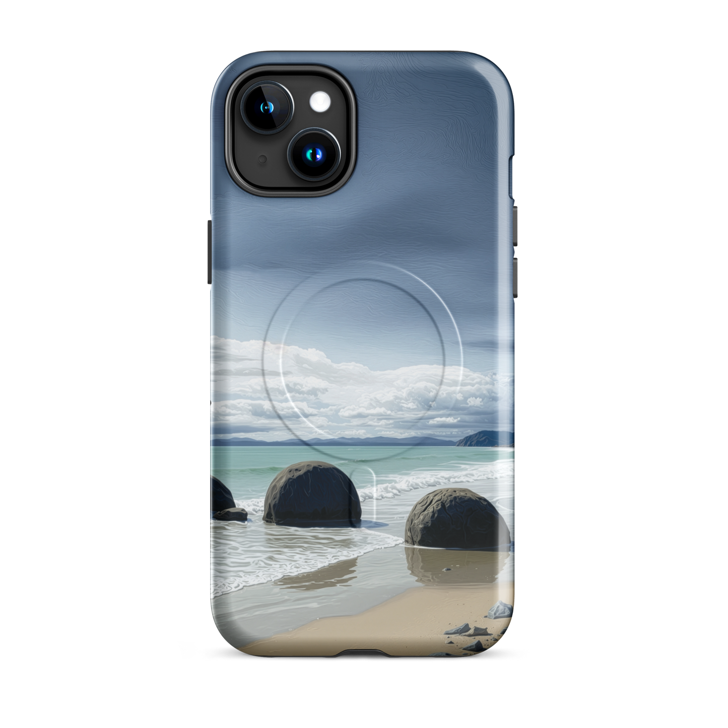 'Moeraki Boulders' iPhone 15 Plus MagSafe tough phone case - protective glossy case NZ Australia