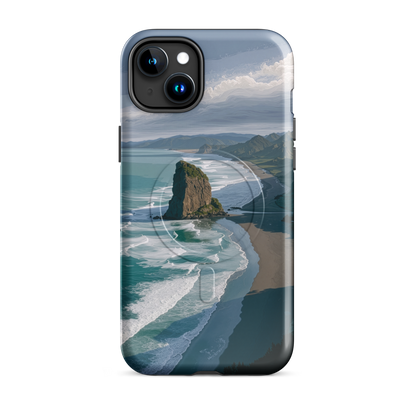 'Piha Beach' iPhone 15 Plus MagSafe tough phone case - protective glossy case NZ Australia