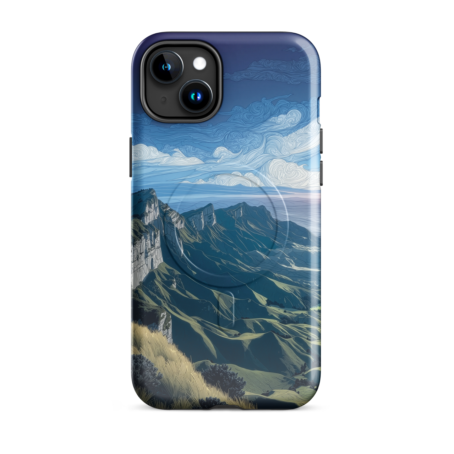 'Te Mata Peak' iPhone 15 Plus MagSafe tough phone case - protective glossy case NZ Australia