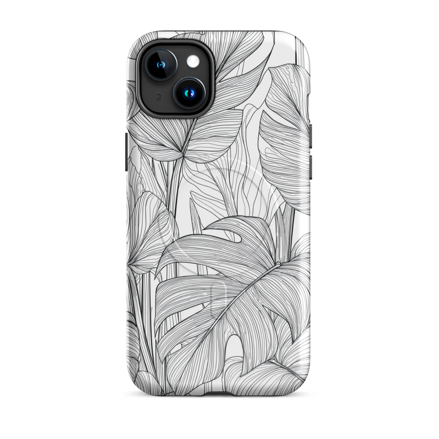 'Tropical Lines' iPhone 15 Plus MagSafe tough phone case - protective glossy case NZ Australia