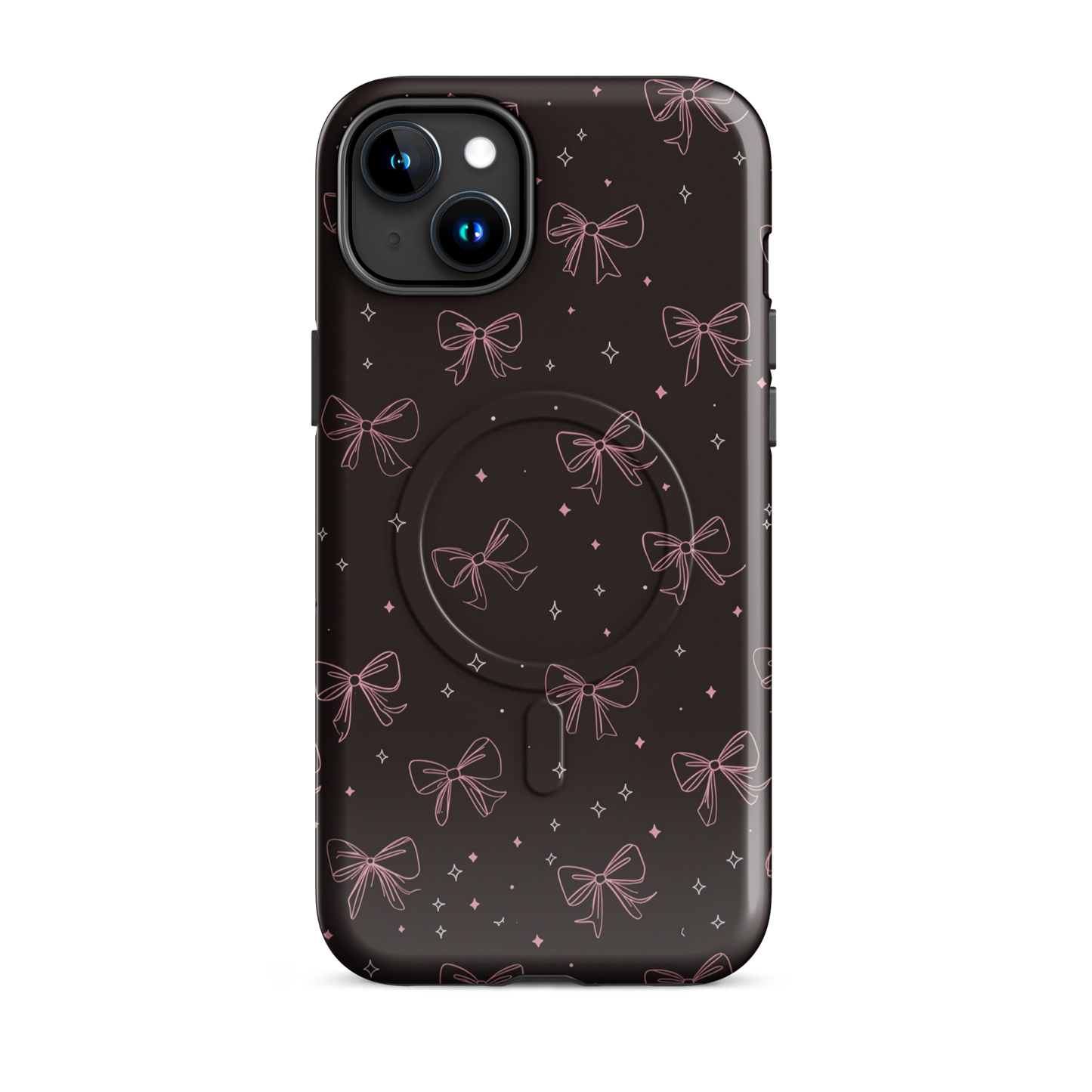'Midnight Bow' iPhone 15 Plus MagSafe tough phone case - protective glossy case NZ Australia