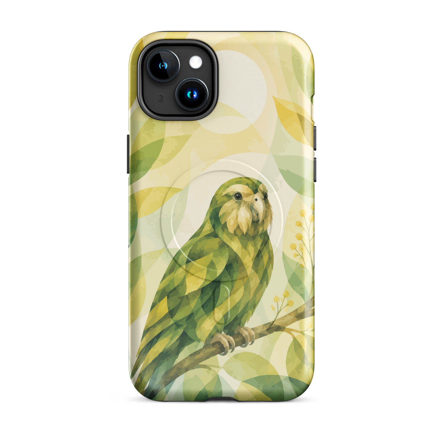 'Kakapo' iPhone 15 Plus MagSafe tough phone case - protective glossy case NZ Australia