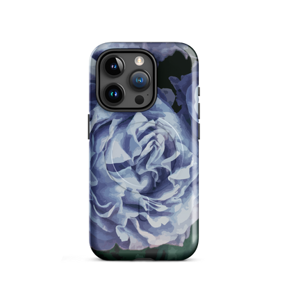'Blue Rose' iPhone 15 Pro MagSafe tough phone case - protective glossy case NZ Australia