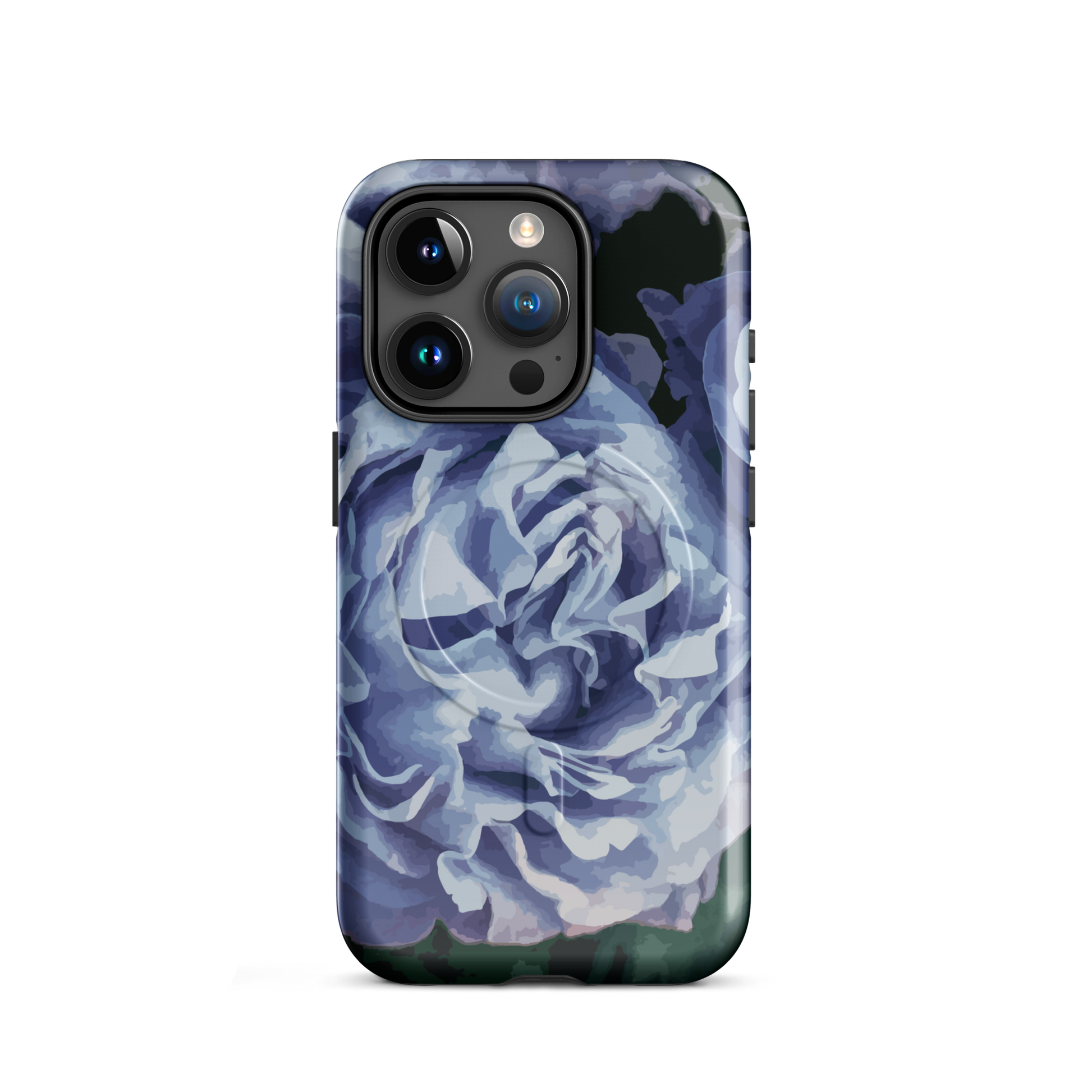 'Blue Rose' iPhone 15 Pro MagSafe tough phone case - protective glossy case NZ Australia