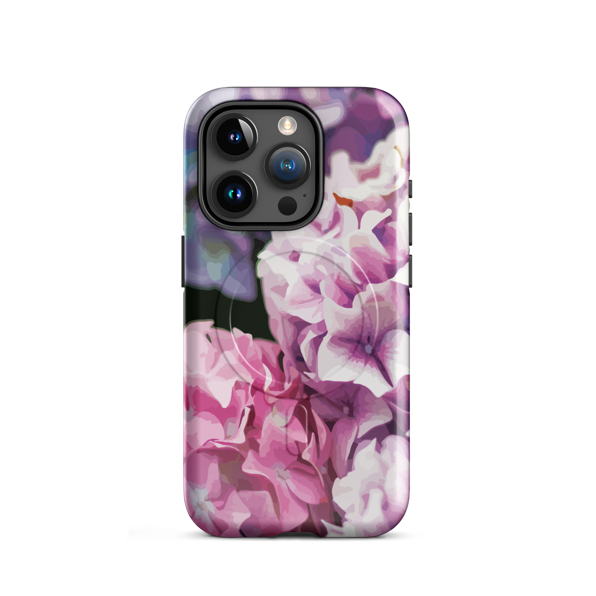 'Hydrangea' iPhone 15 Pro MagSafe tough phone case - protective glossy case NZ Australia