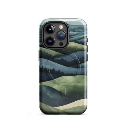 'Blue Mountains' iPhone 15 Pro MagSafe tough phone case - protective glossy case NZ Australia