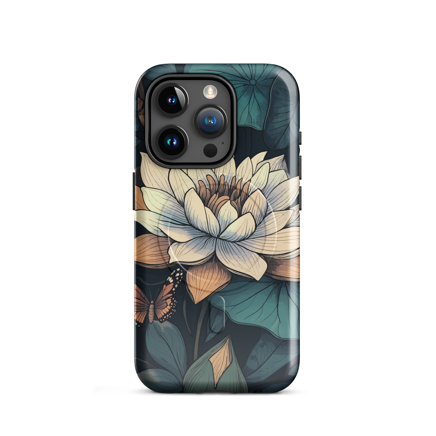 'Water Lily' iPhone 15 Pro MagSafe tough phone case - protective glossy case NZ Australia