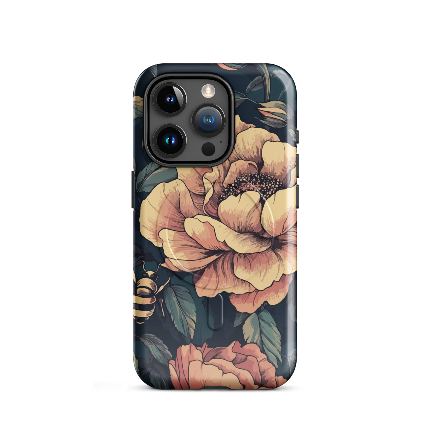 'Vintage Pink Roses' iPhone 15 Pro MagSafe tough phone case - protective glossy case NZ Australia